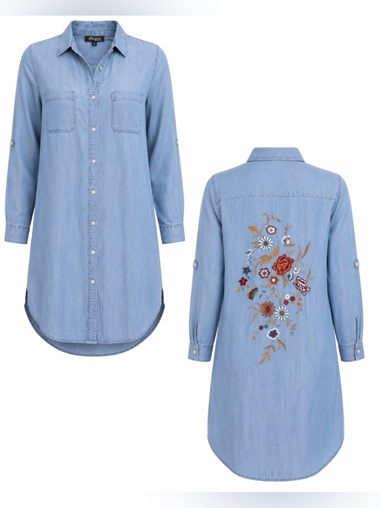 Papa Vancouver Dresses & Skirts - Papa Vancouver Lyocell Embroidered Denim Shirt Dress NWT Small